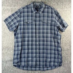 APT 9 Men's Sz 3XLT Tall Button Shirt Short Sleeve Plaid Blue 100% Cotton